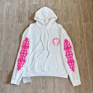 Chrome Hearts White Hoodie with Vibrant Pink Details